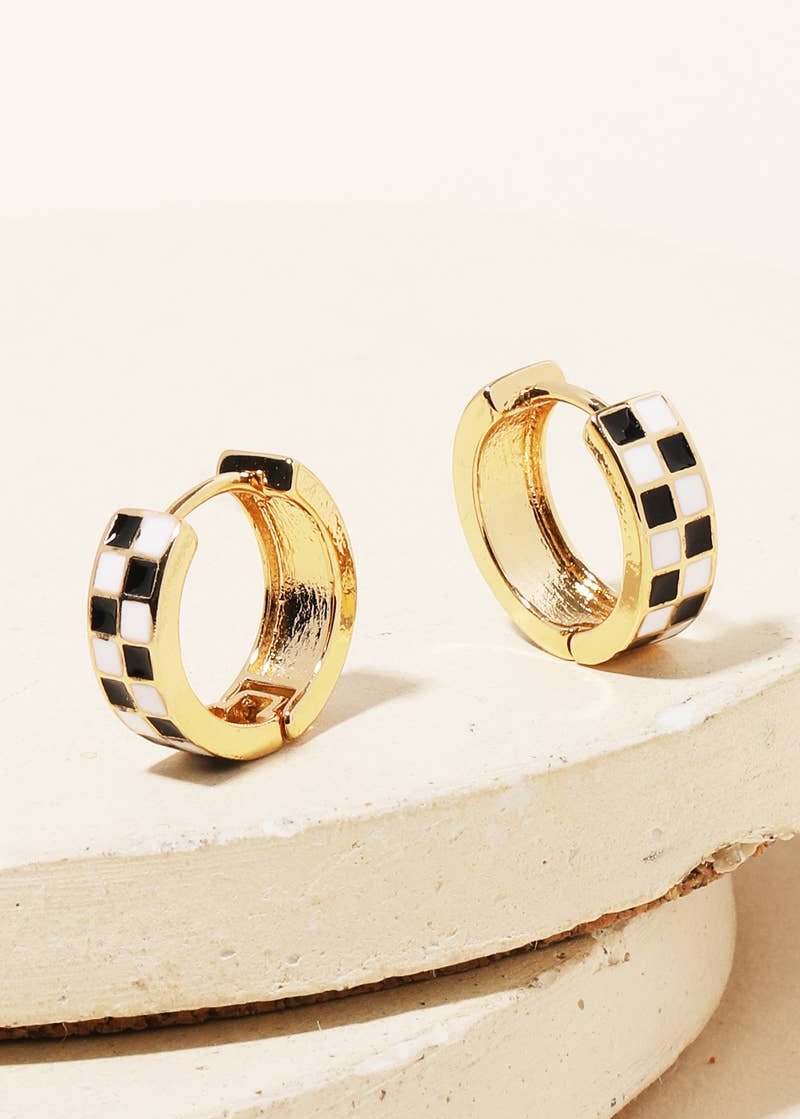 Checkered Print Mini Huggie Earrings