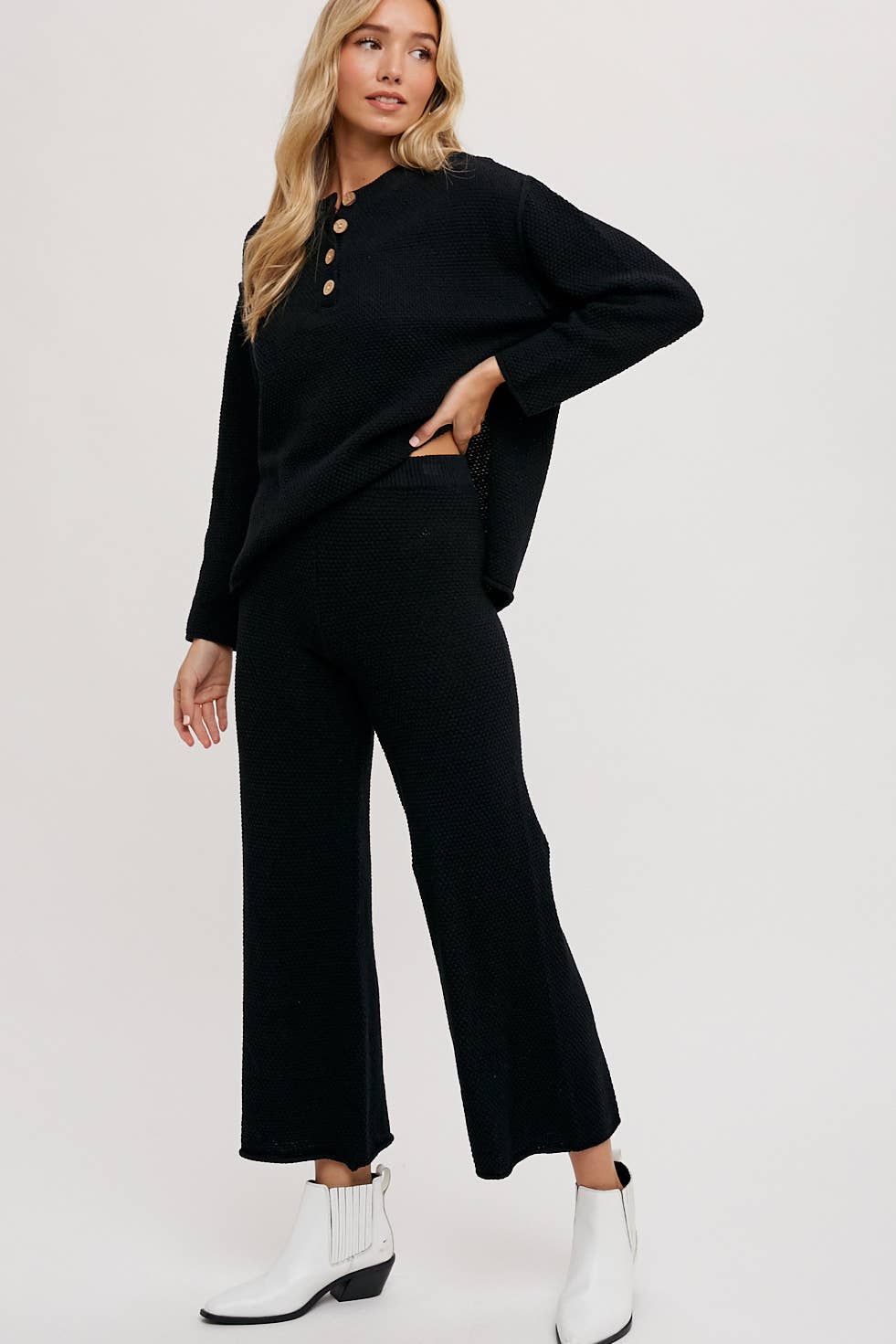 Texture Knit Top & Pants Set | Black | One Left