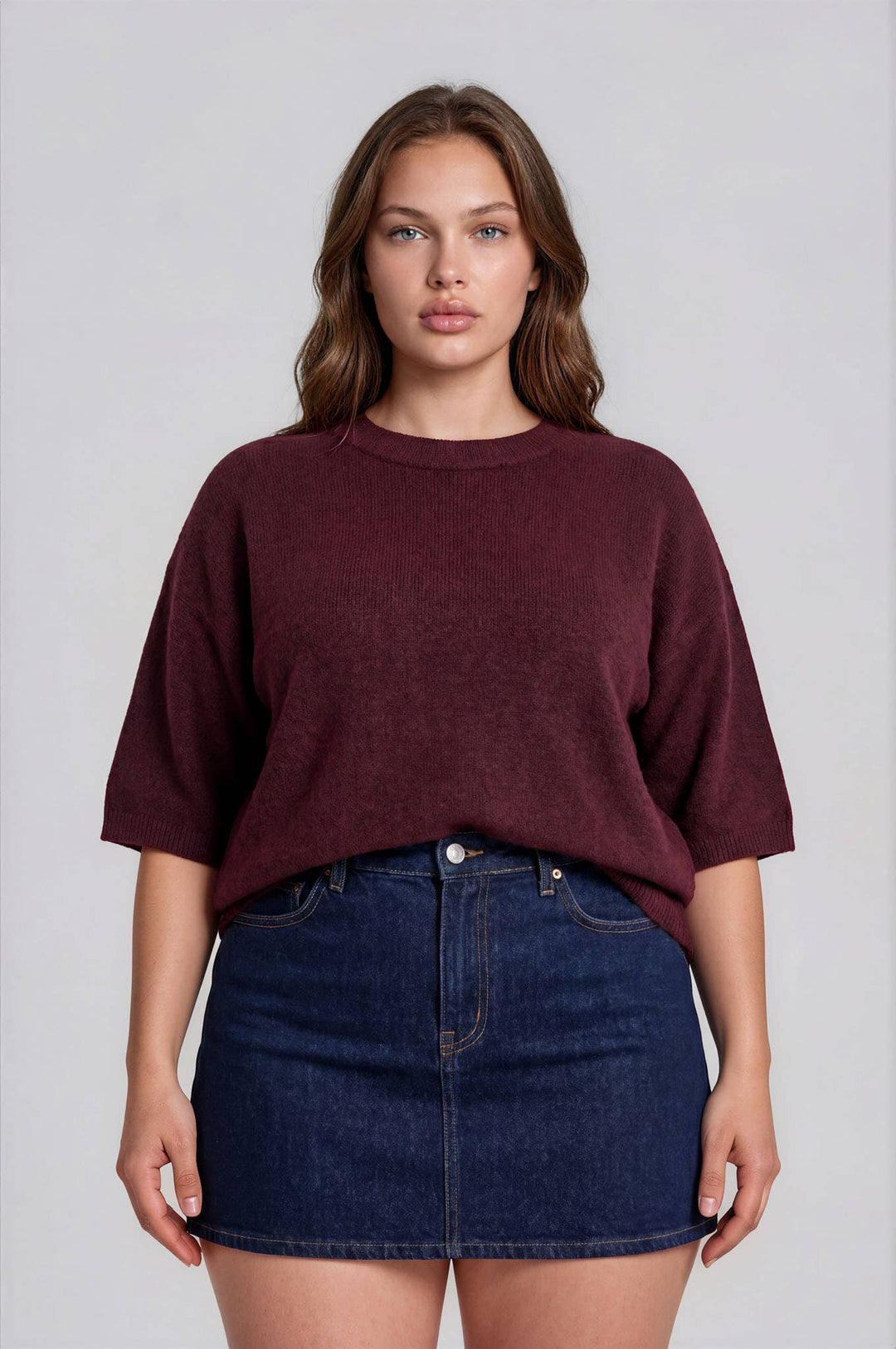 Fall Classic Half Sleeve Sweater | Black + Burgundy