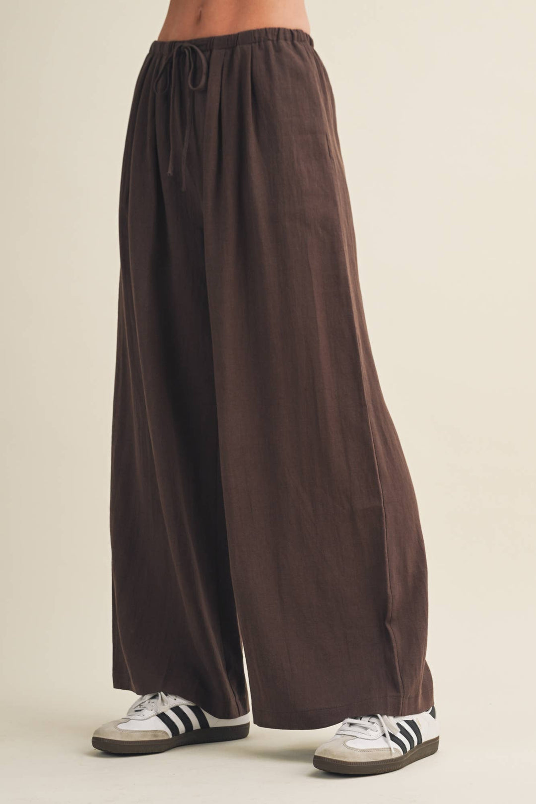 Gathered Drawstring Wide Leg Trouser