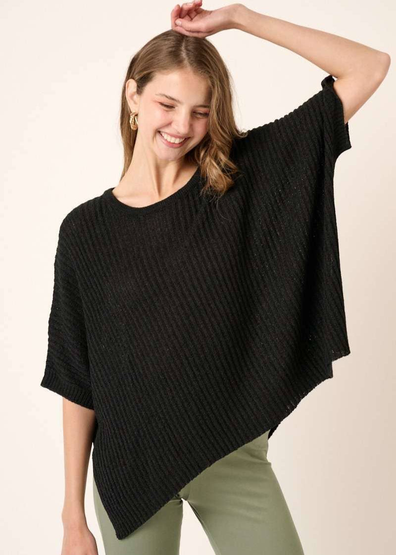 Round Neck Dolman Short Sleeve Oversized Sweater