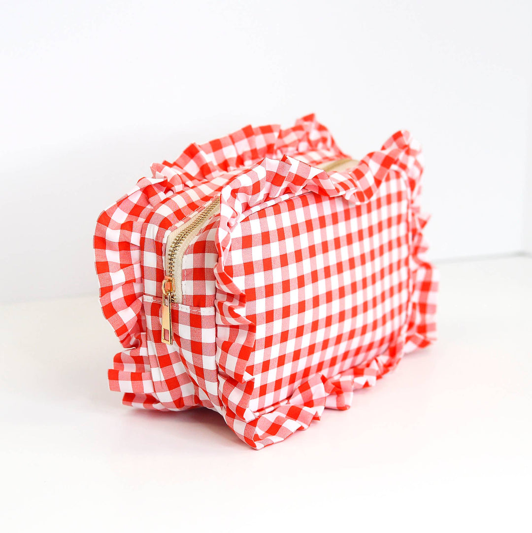 Gingham Ruffle Cosmetic Bag