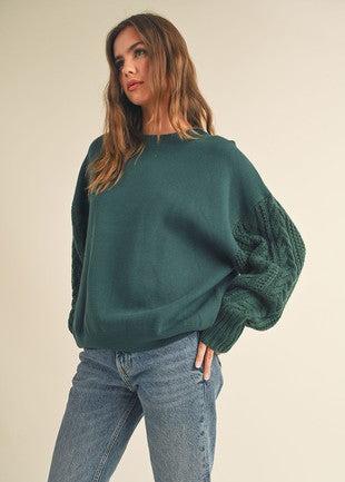 Cable Sleeve Sweater | Hunter Green | One Left