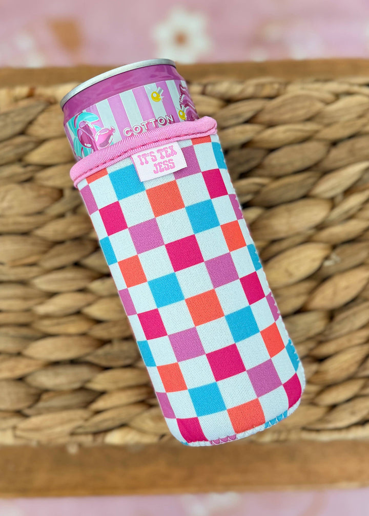 Slim Can Sleeve-Colorful Checkered