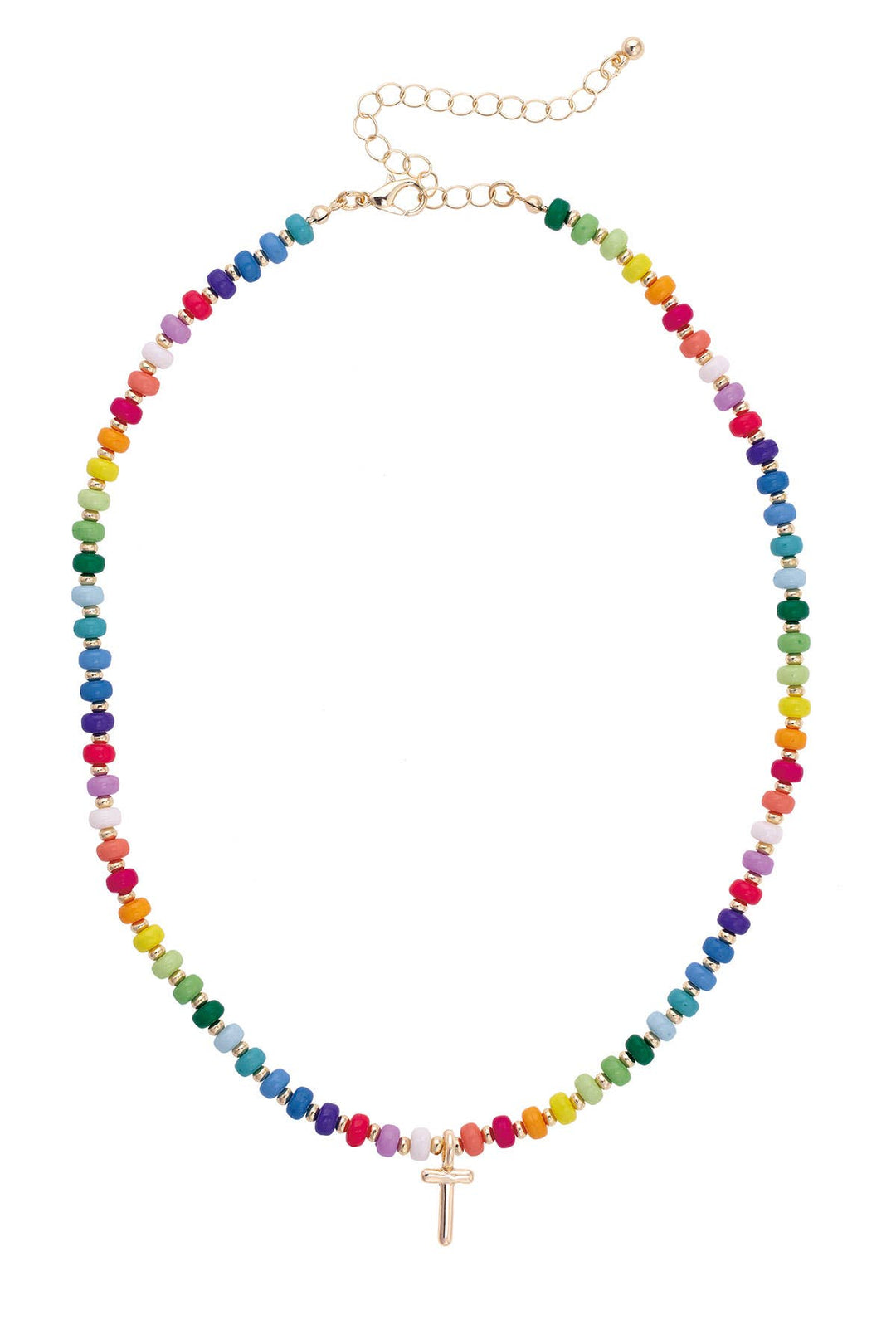 Rainbow Beaded Mini Initial Necklace