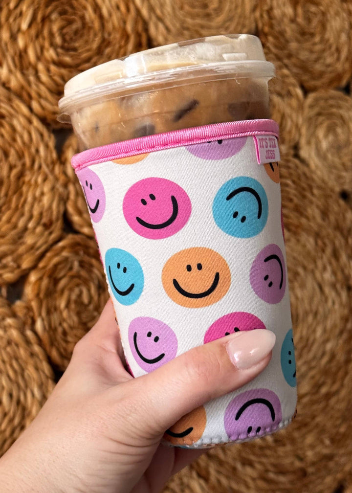 Iced Coffee Sleeve - Colorful Happy Faces