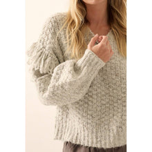 Load image into Gallery viewer, Girl Talk Fringe Sweater | Heather Gray
