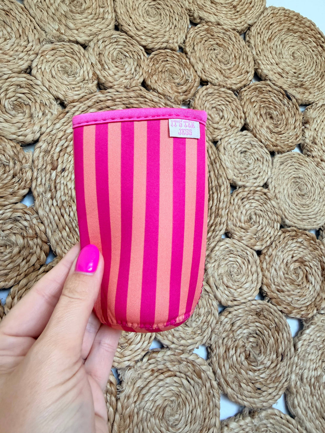 Slim Can Sleeve-Orange and Pink Stripes