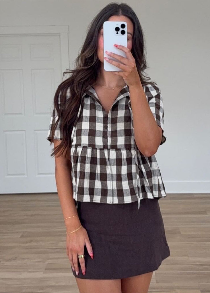 Mocha Check Plaid Top