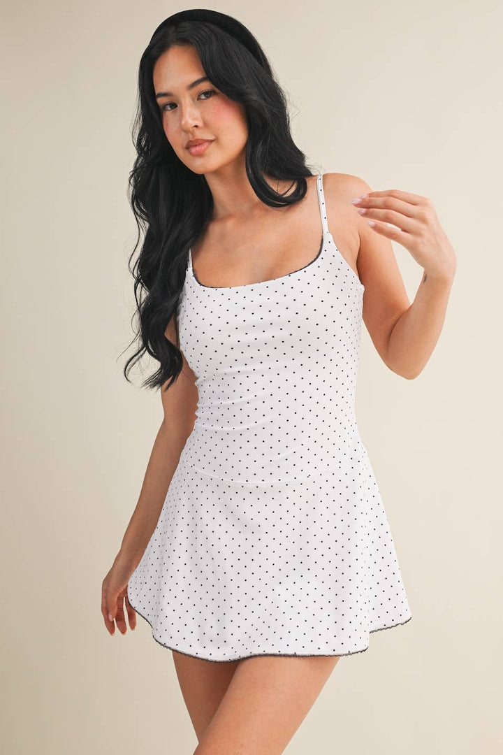 Polka Dot Print Lace Trim Ruffle Mini Dress