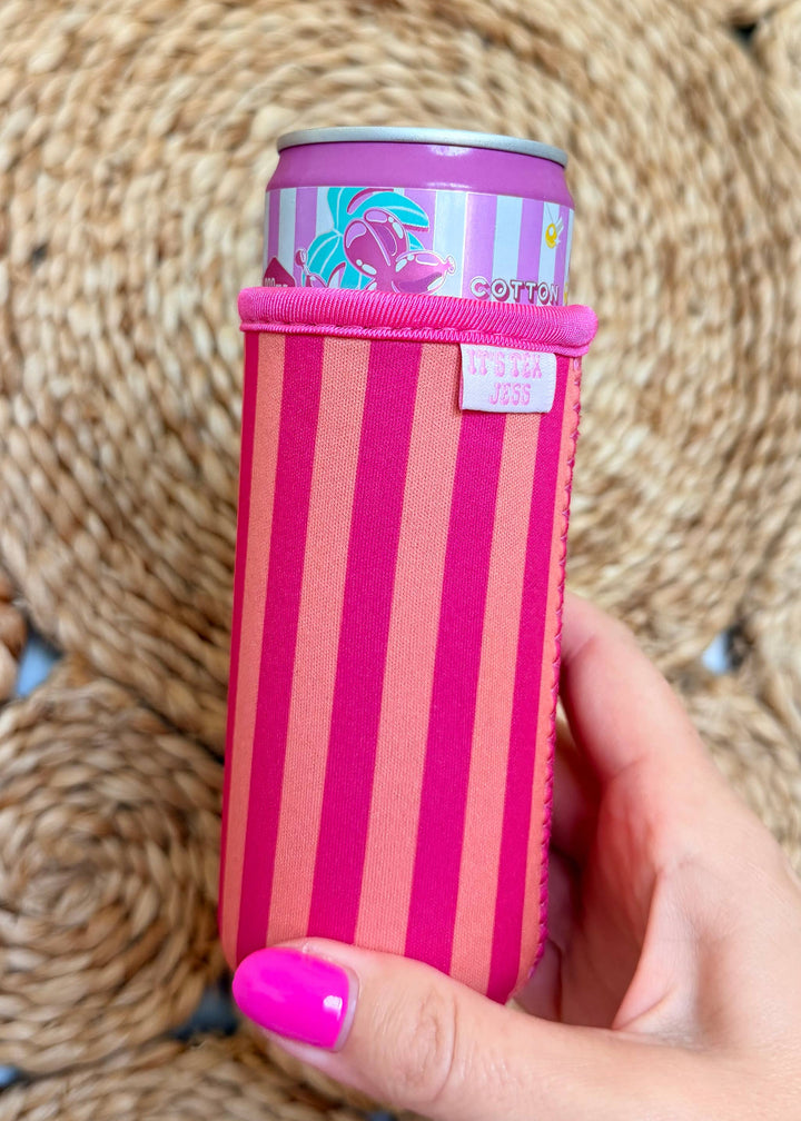 Slim Can Sleeve-Orange and Pink Stripes