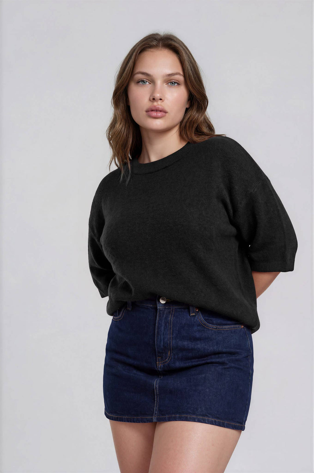 Fall Classic Half Sleeve Sweater | Black + Burgundy