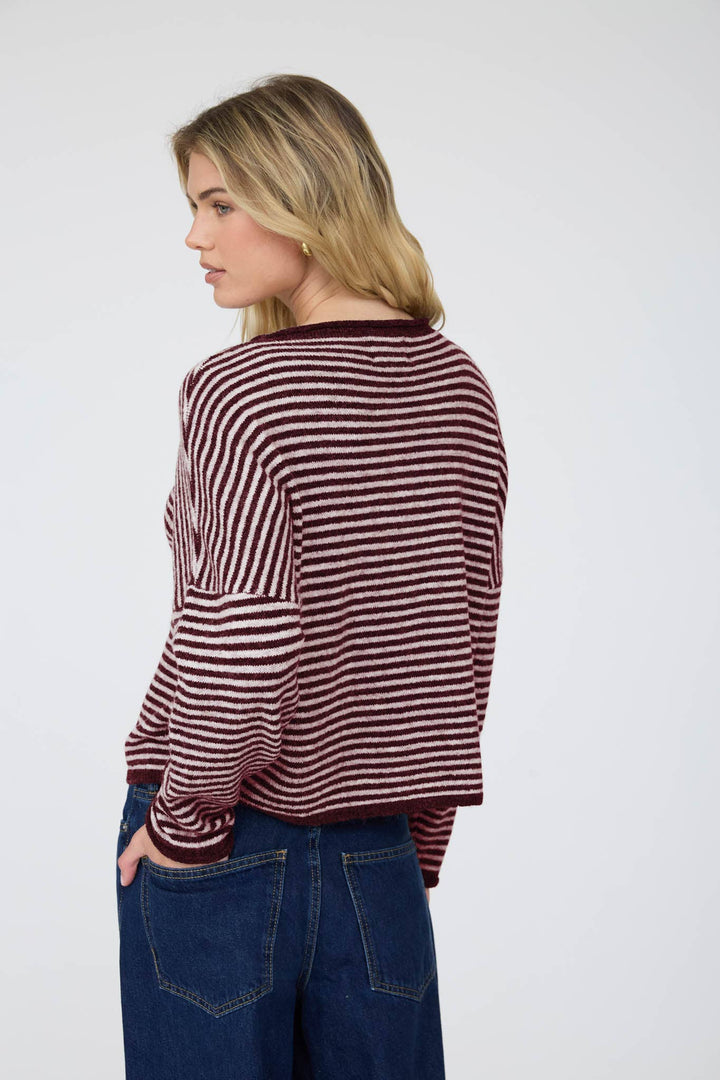 Aspen Stripe Sweater | Brown + Burgundy