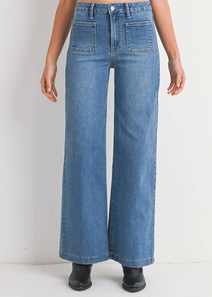 Mini Patch Pocket Wide Leg Jeans