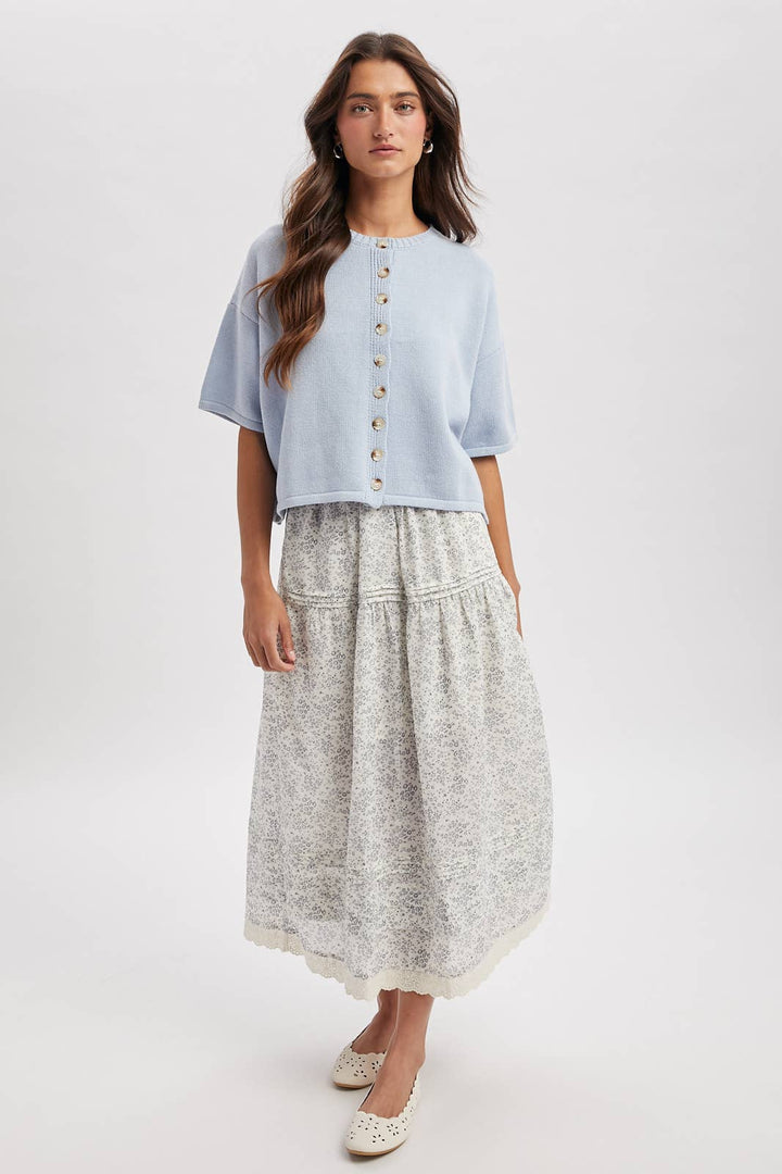 Button-Up Sweater Knit Top | Light Blue