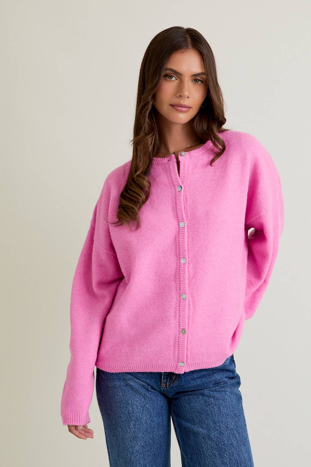 Monroe Knit Cardigan | Light Blue, Brown, Pink, Ivory