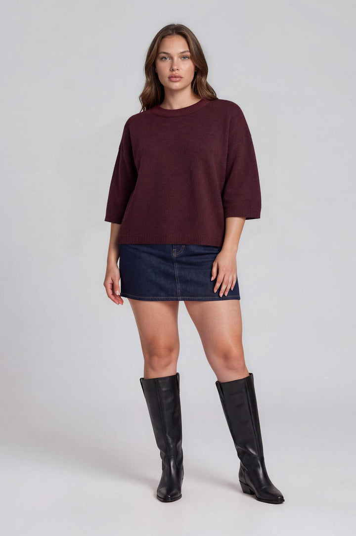 Fall Classic Half Sleeve Sweater | Black + Burgundy