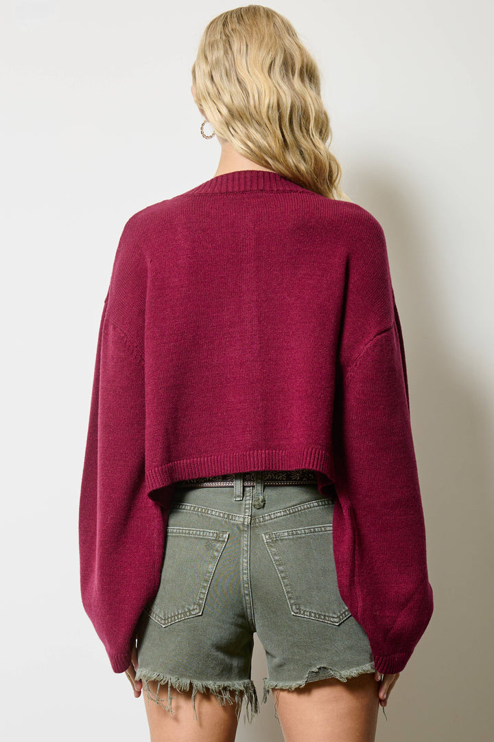 Button Front Cropped Knit Cardigan | Black + Olive + Burgundy