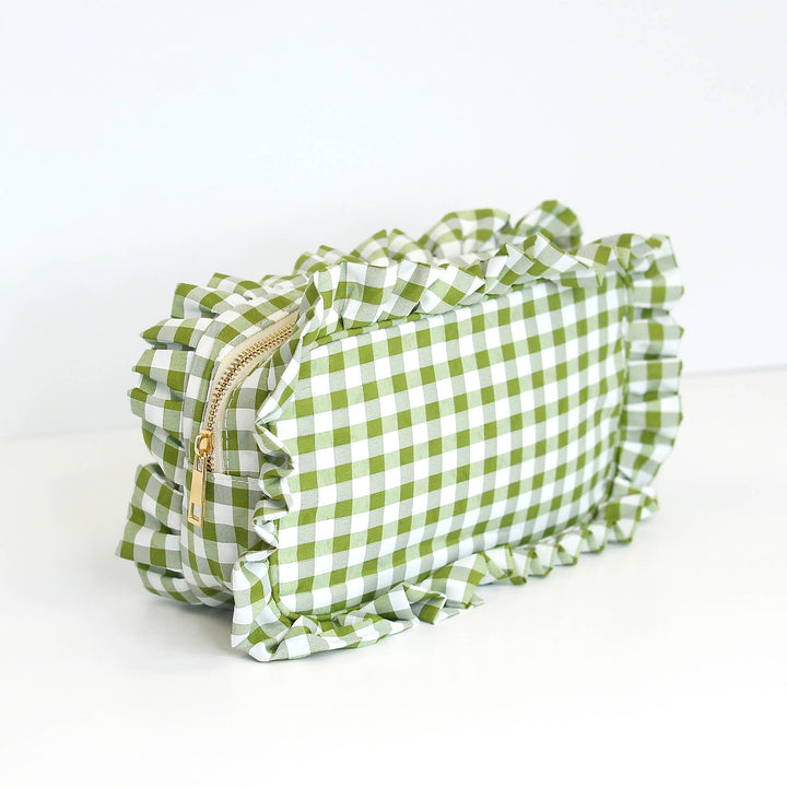 Gingham Ruffle Cosmetic Bag