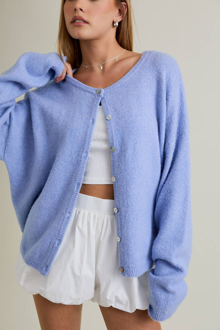 Monroe Knit Cardigan | Light Blue, Brown, Pink