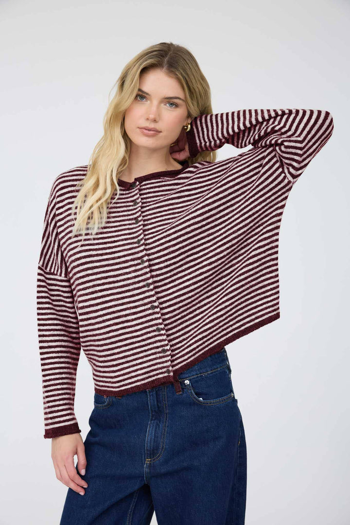 Aspen Stripe Sweater | Brown + Burgundy