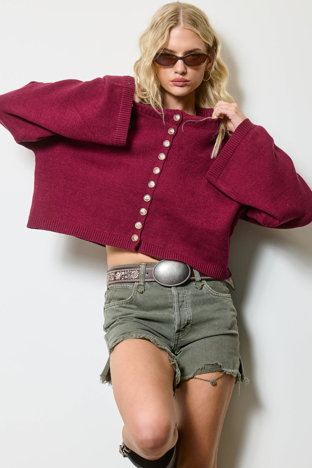 Button Front Cropped Knit Cardigan | Black + Olive + Burgundy