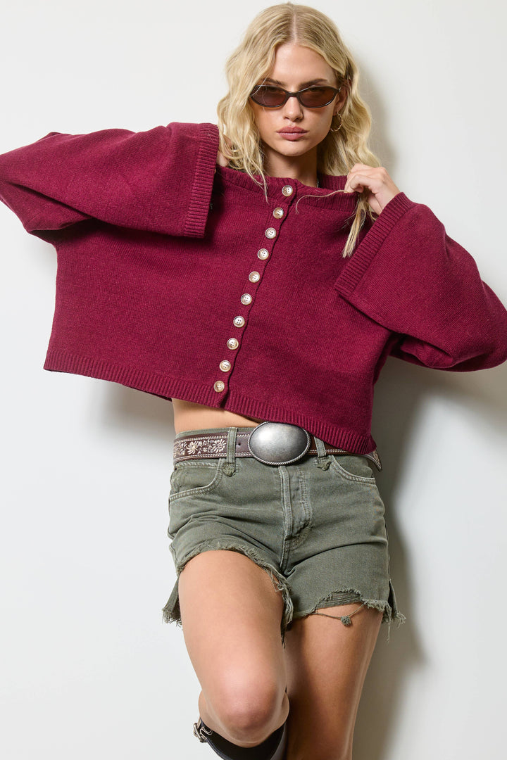Button Front Cropped Knit Cardigan | Black + Olive + Burgundy