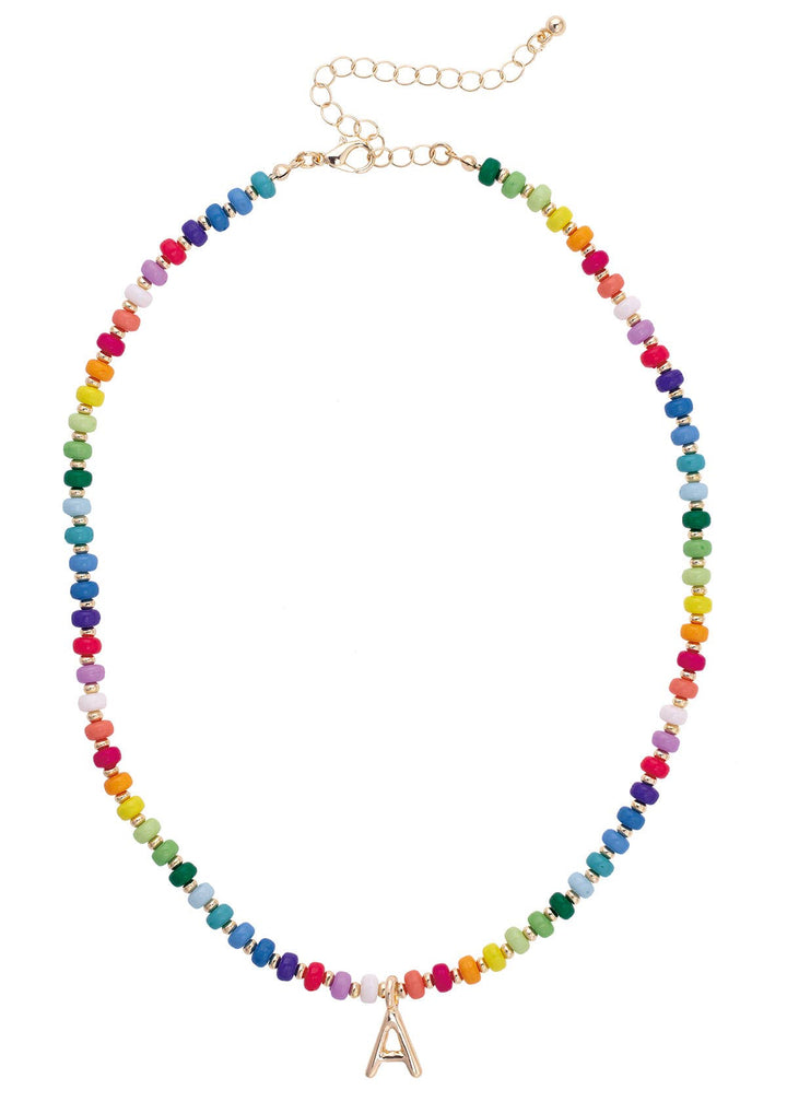 Rainbow Beaded Mini Initial Necklace
