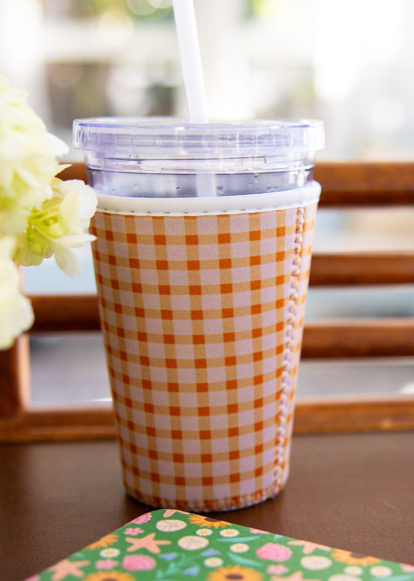 Orange Gingham| Reusable Coffee Sleeve