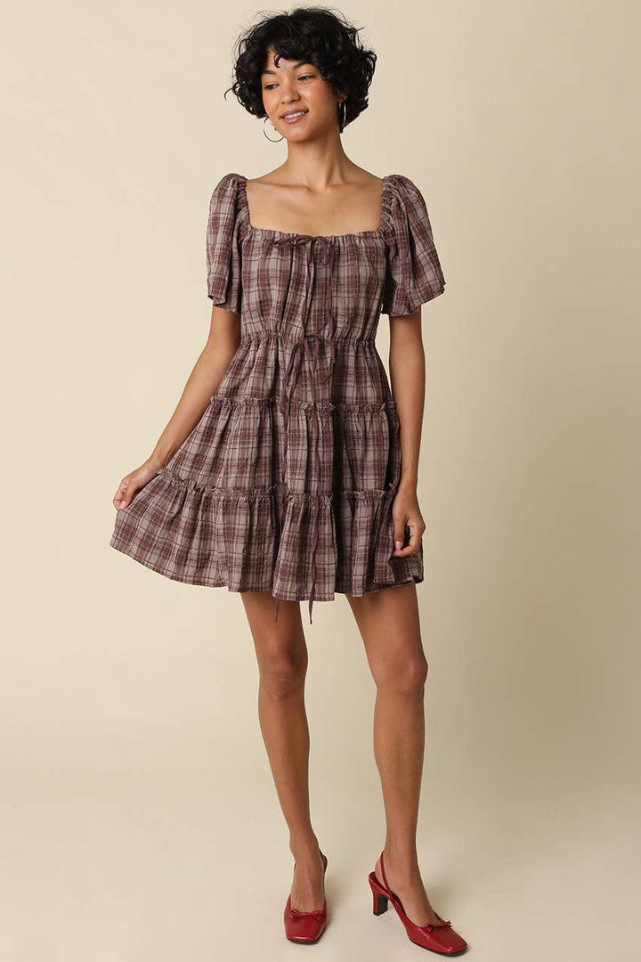 Ruby Plaid Tiered Mini Dress