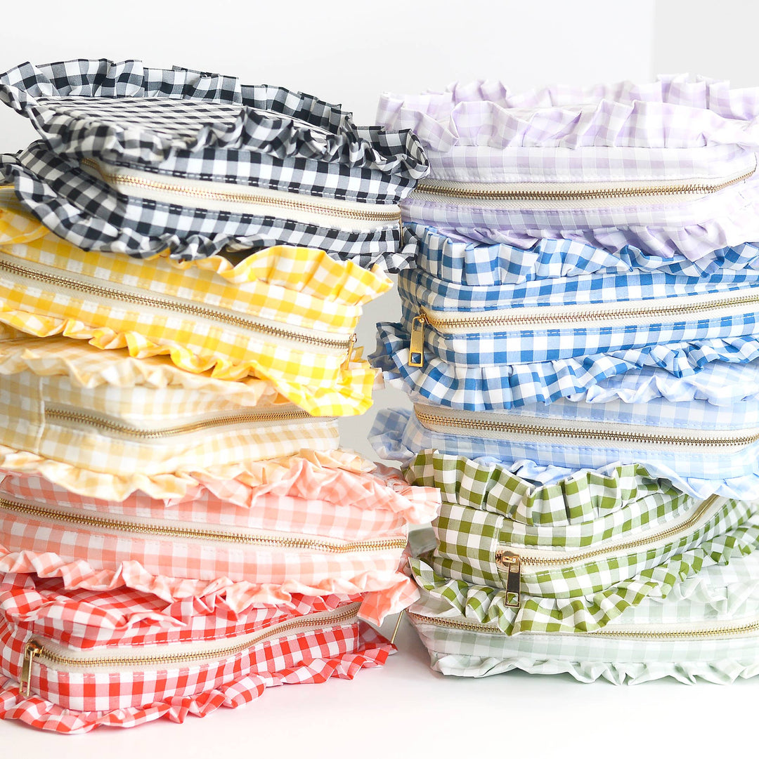 Gingham Ruffle Cosmetic Bag