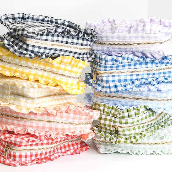 Gingham Ruffle Cosmetic Bag