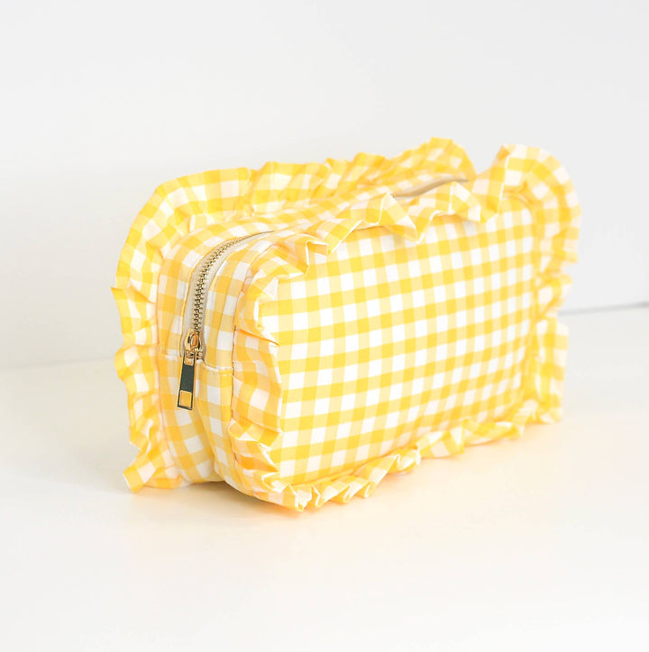 Gingham Ruffle Cosmetic Bag