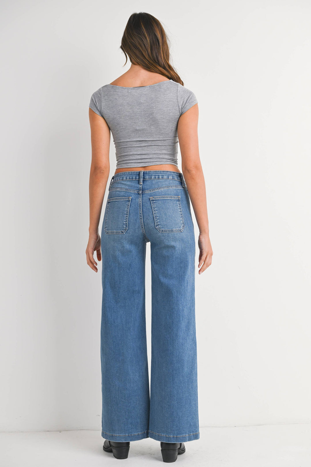 Mini Patch Pocket Wide Leg Jeans