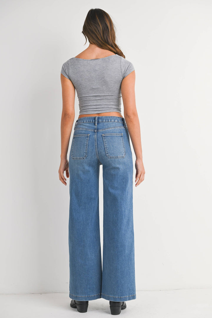 Mini Patch Pocket Wide Leg Jeans