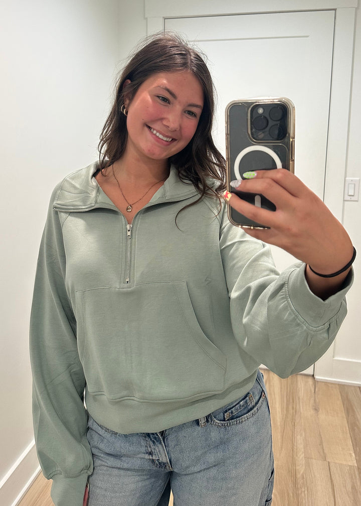 Lounge Club Half Zip-Up Pullover | Sage, Black, Deep Green