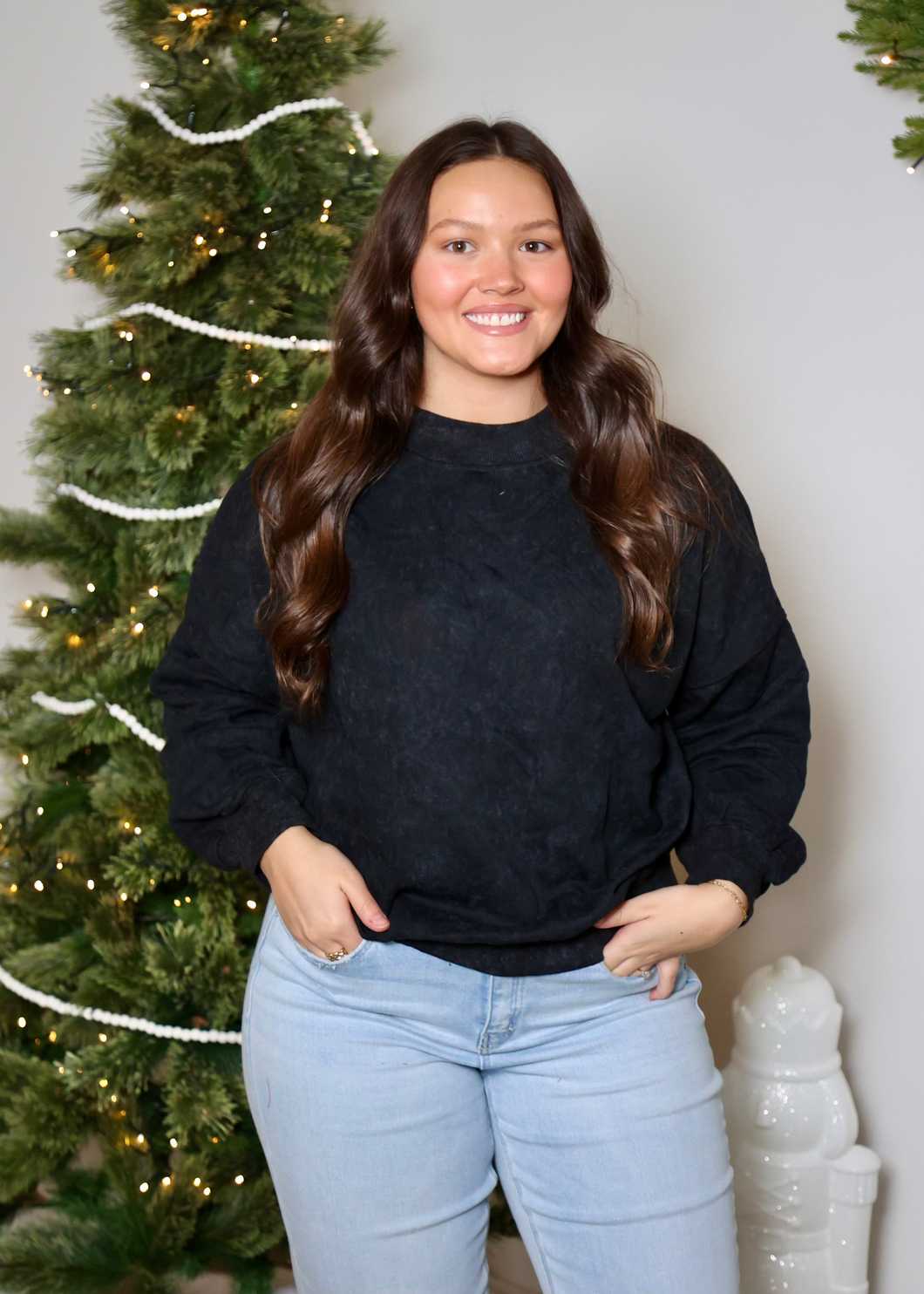 Black Acid Wash Crewneck | Curvy Available