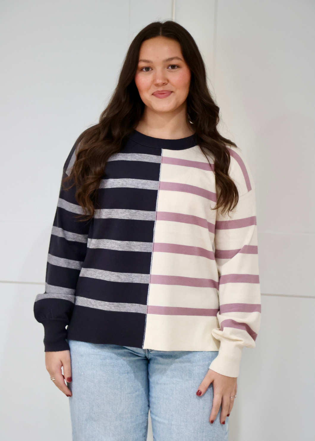 Stripe Colorblock Sweater Top