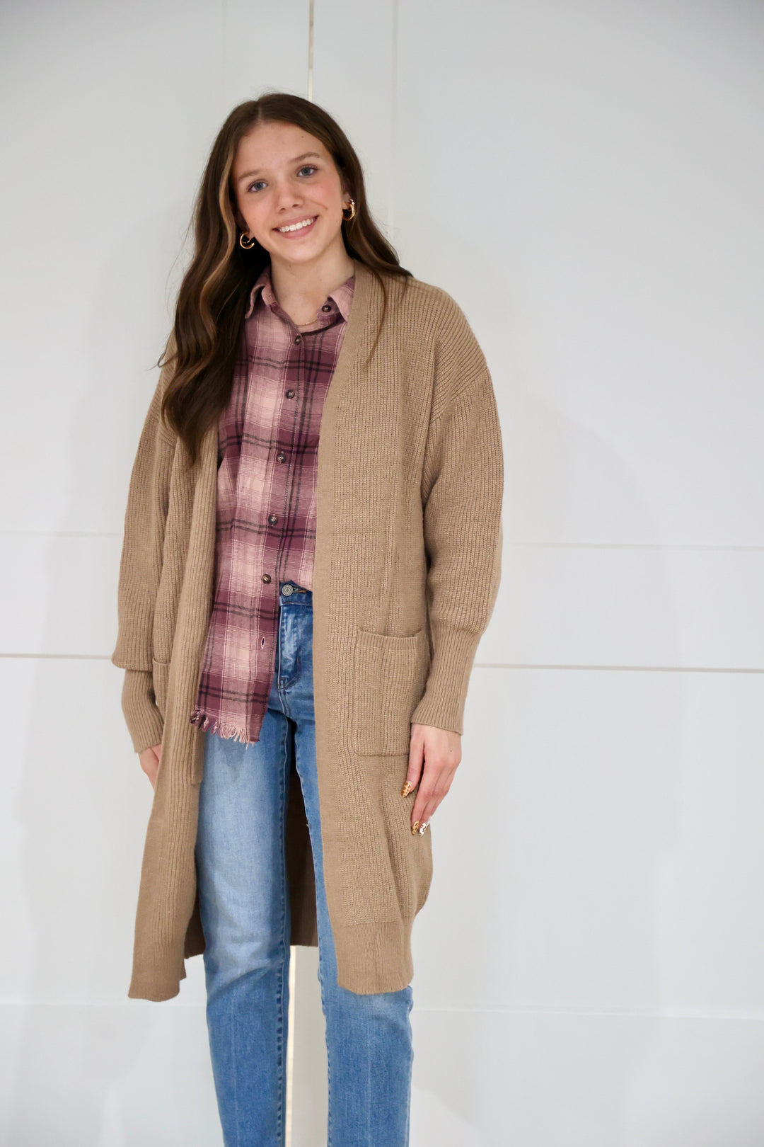 Ribbed Open Knit Cardigan | Taupe