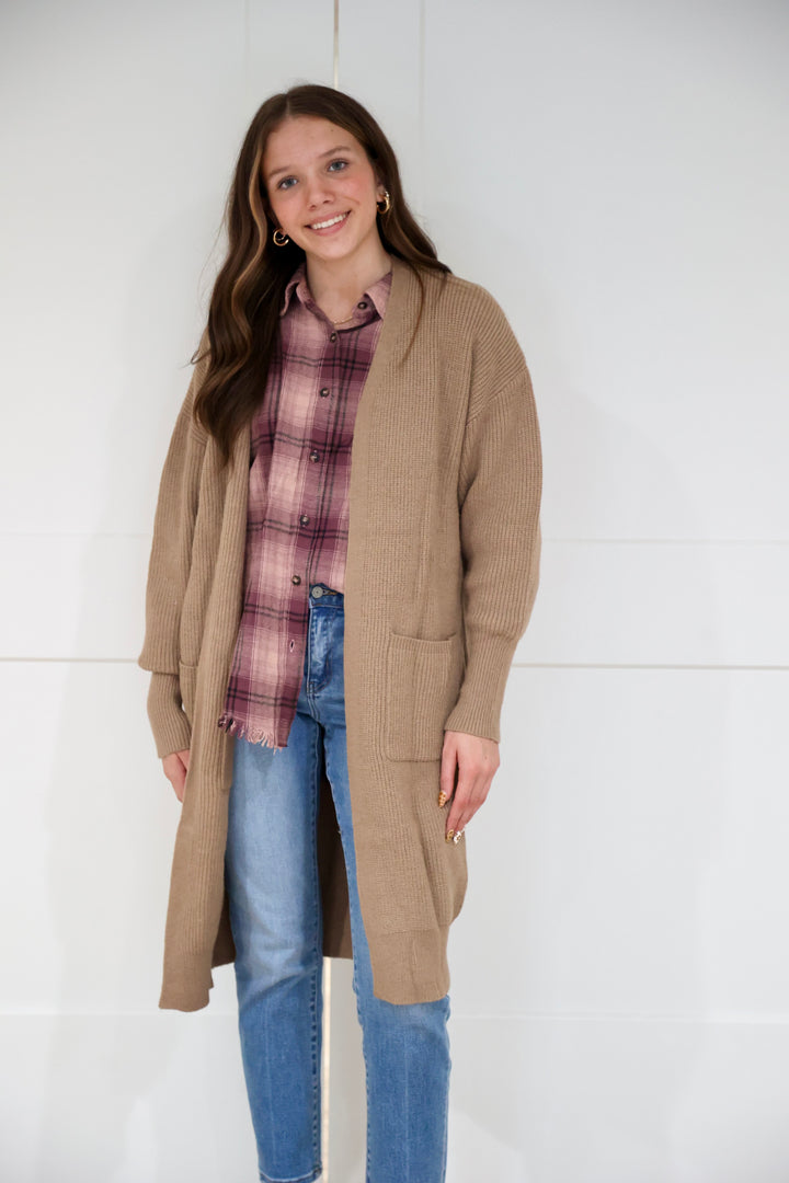 Ribbed Open Knit Cardigan | Taupe