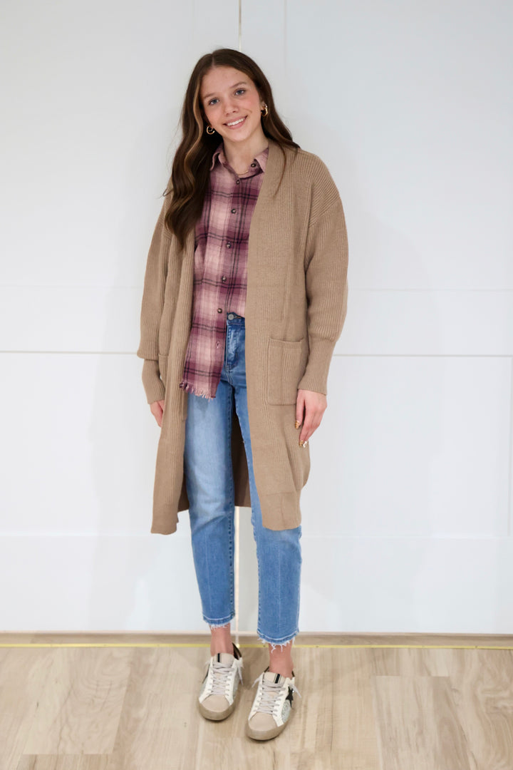 Ribbed Open Knit Cardigan | Taupe