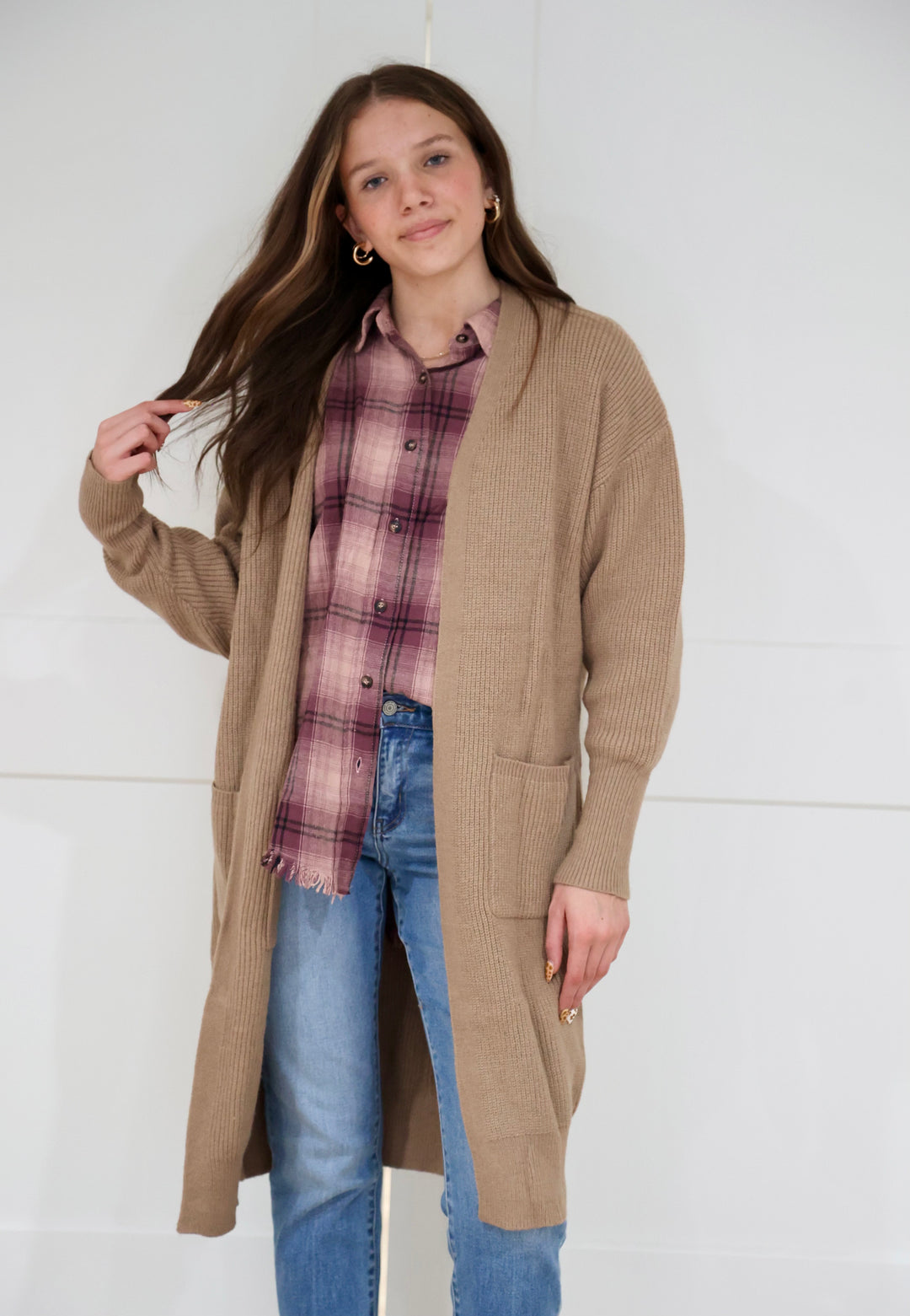 Ribbed Open Knit Cardigan | Taupe