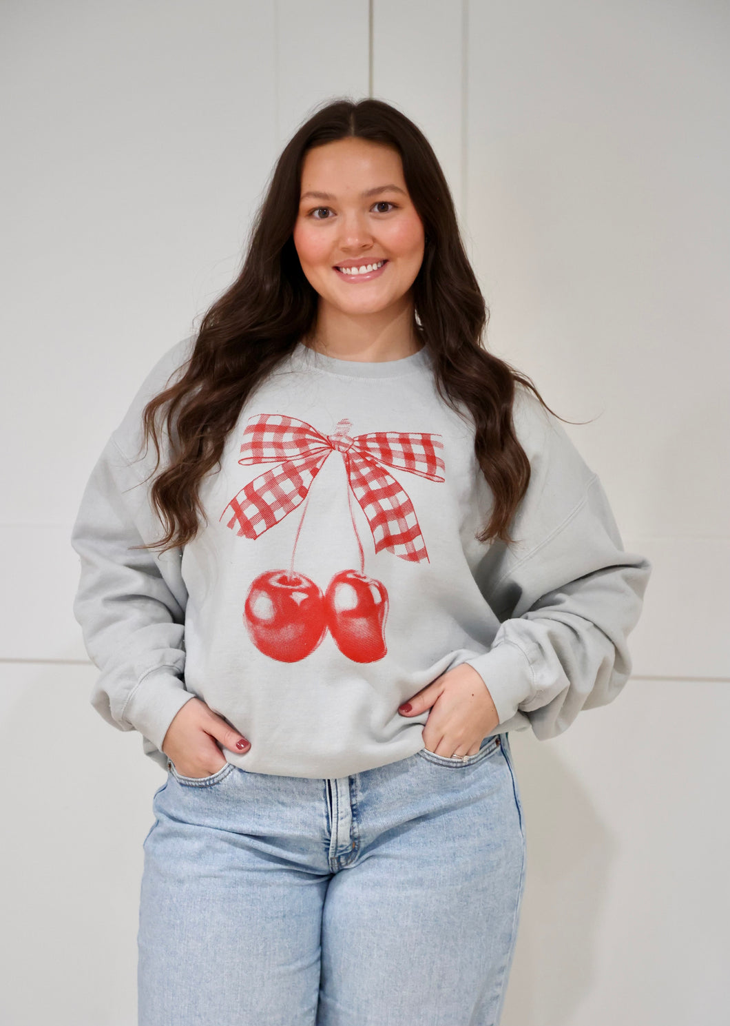 Gingham Bow Cherry Sweatshirt