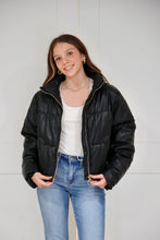 Load image into Gallery viewer, Faux Leather Puffer Jacket - Black
