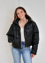 Load image into Gallery viewer, Faux Leather Puffer Jacket - Black
