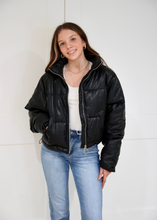 Load image into Gallery viewer, Faux Leather Puffer Jacket - Black
