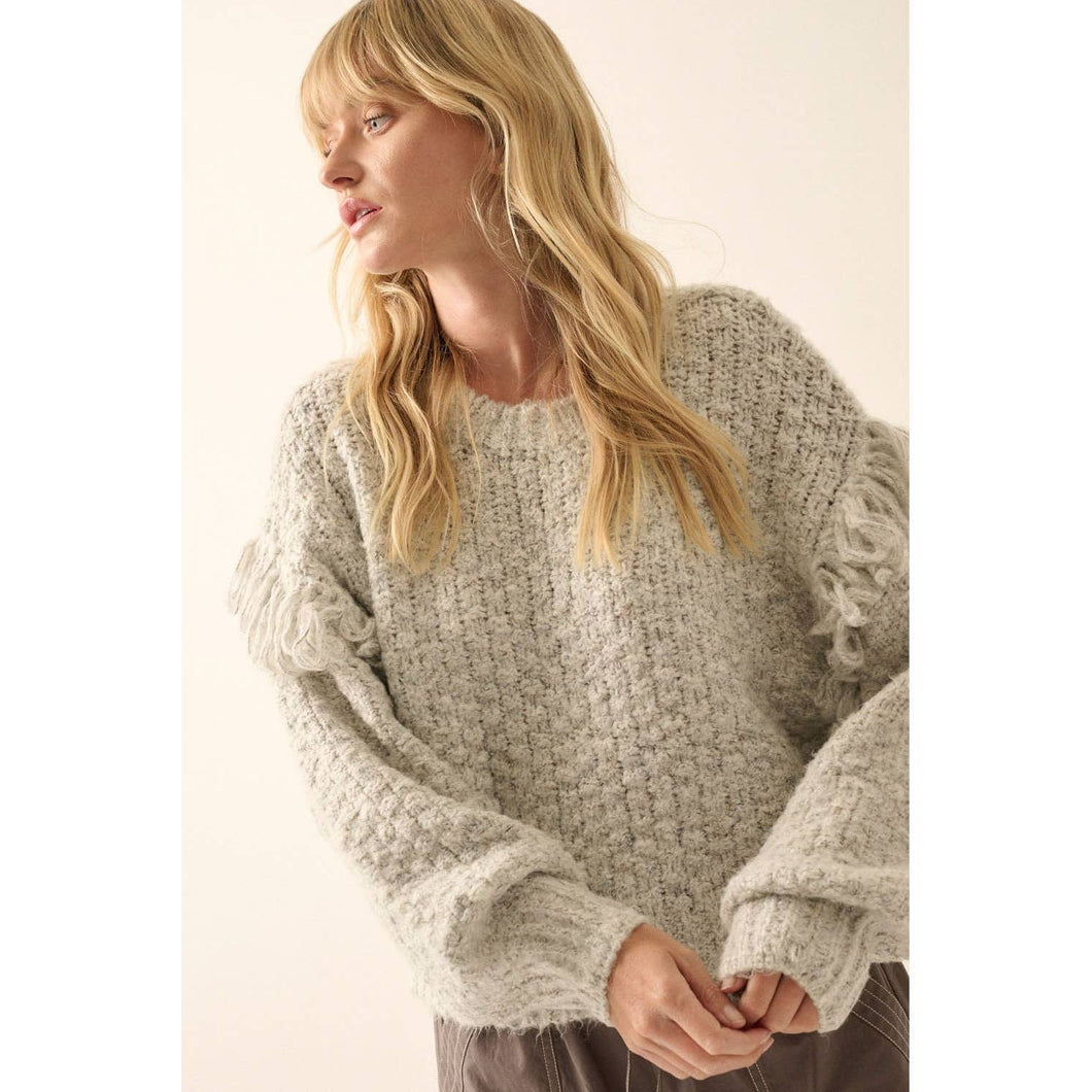 Girl Talk Fringe Sweater | Heather Gray