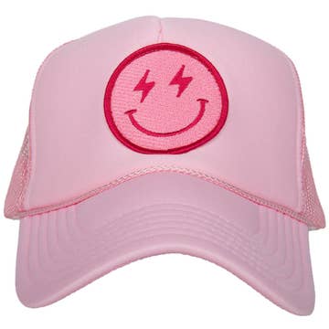 Happy Face Trucker Hat | Pink