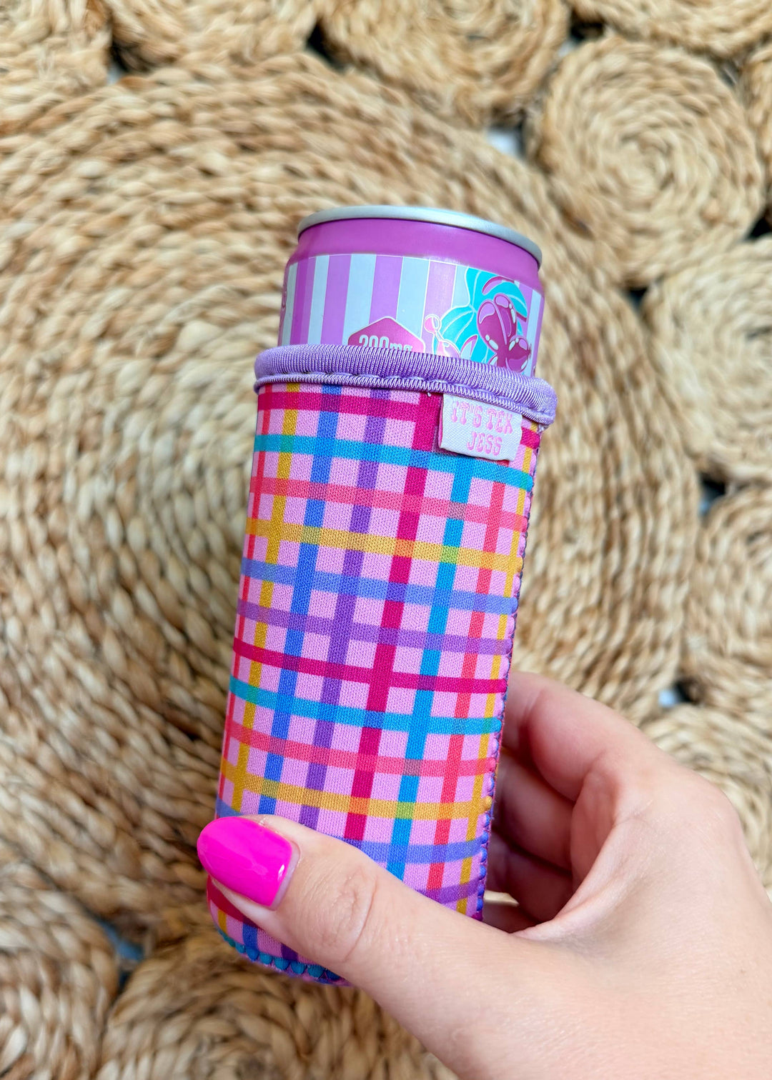 Slim Can Sleeve-Rainbow Gingham