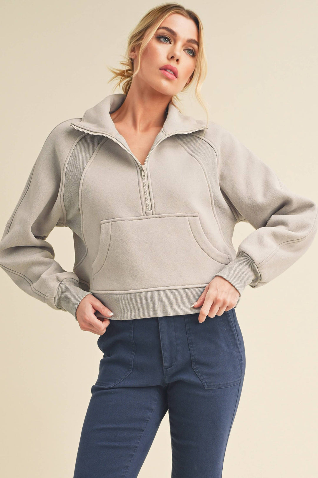 You're Invited Half Zip Sweater | Heather Gray